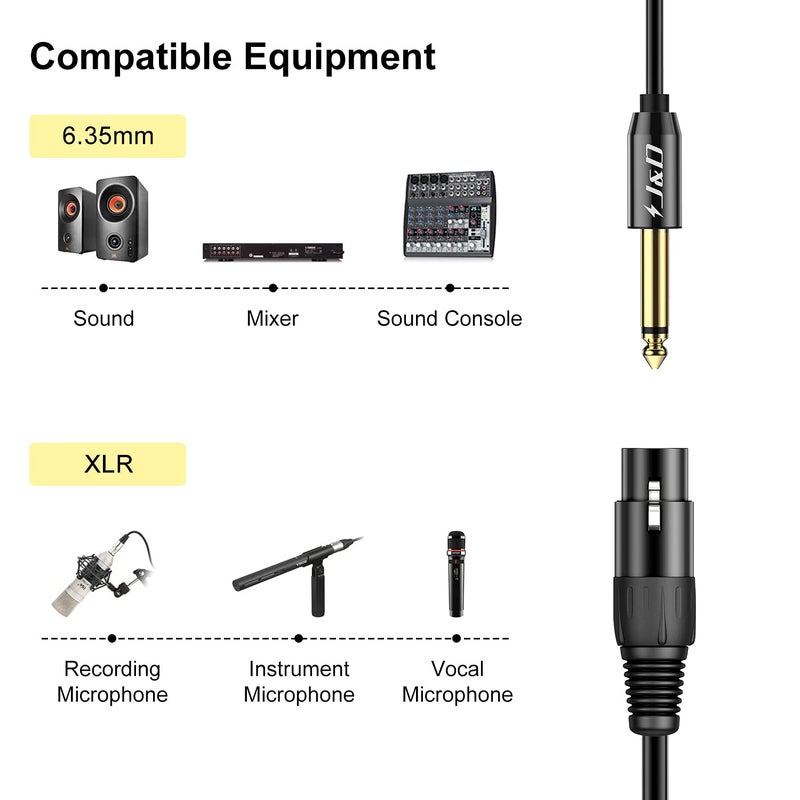 J&D XLR to 1/4 inch Mono Microphone Cable, PVC Shelled 6.35mm 1/4 inch TS Male to XLR Female Unbalance Interconnect Microphone Audio Cable Adapter for Speaker Mic Guitar Mixer AMP, 5 Feet - Image 3